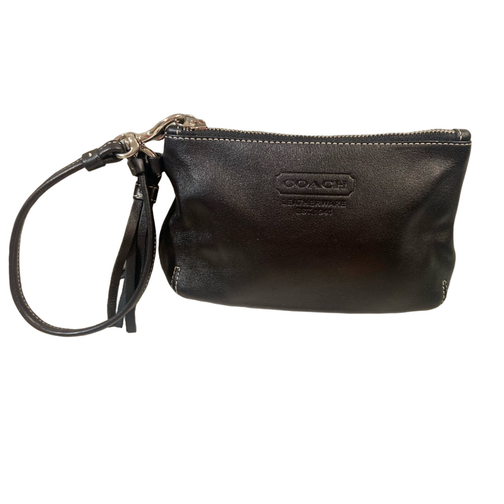 Coach Black Leather Wristlet Pouch, EUC